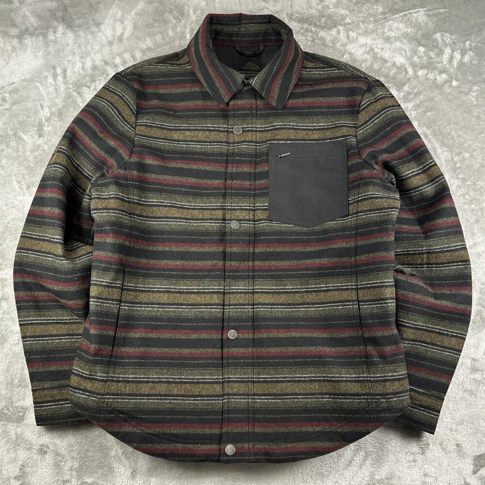 Pendleton Striped Wool Zip Up Jacket Mens Large Brown Snap Front Collared